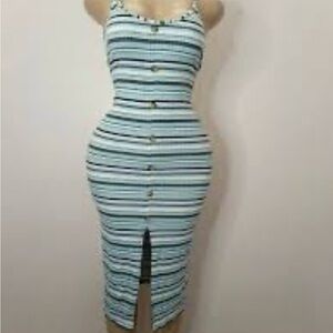 No Boundaries Blue Striped Midi Dress with Front Buttons